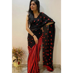 Black & Red Printed Saree