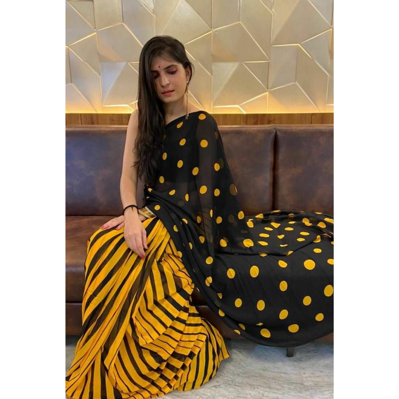 Black & Yellow Printed Saree