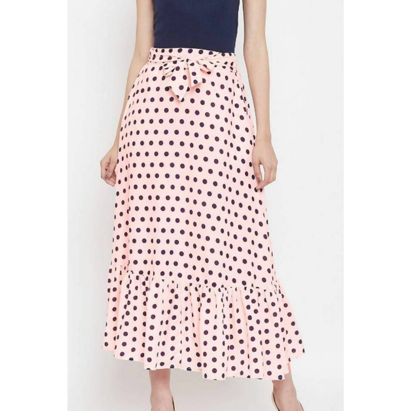 Pink Polka Print Maxi Skirt