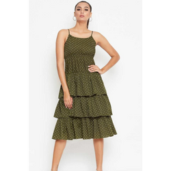 Olive Green Ruffled Midi Dress
