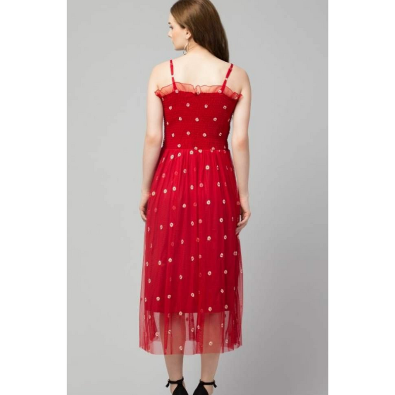 Red Embellished Spaghetti Dress