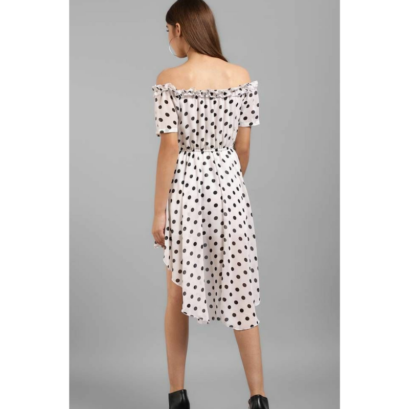White Polka Dot Off Shoulder Dress