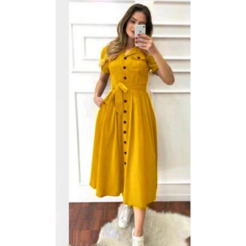 Yellow Button Down Midi Dress
