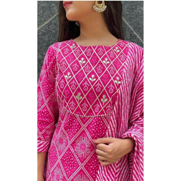 Pink Bandhej Printed Suit Set