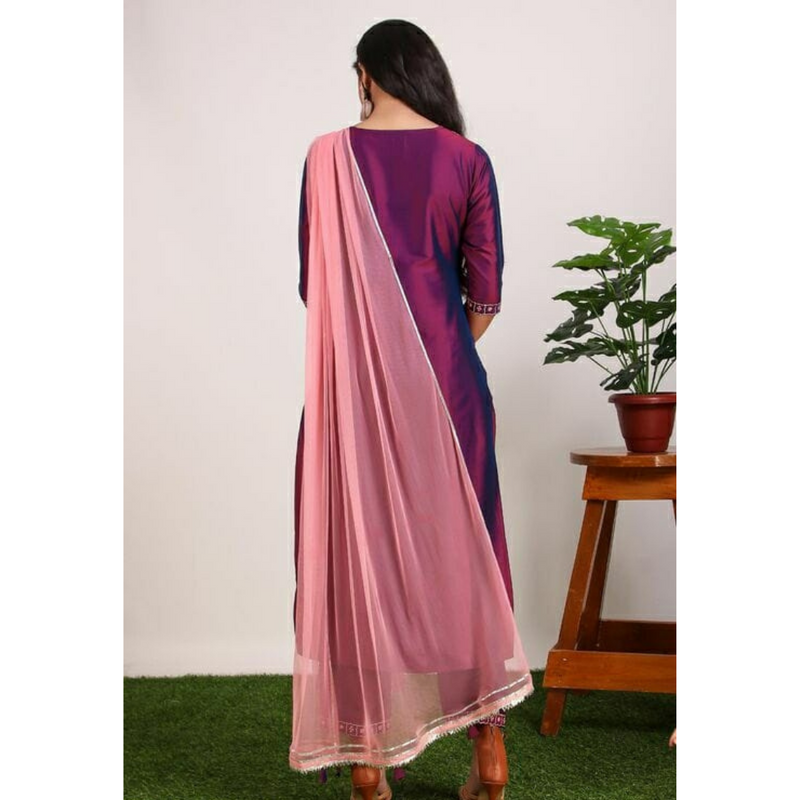 Mauve Pink Embroidered Silk Suit Set