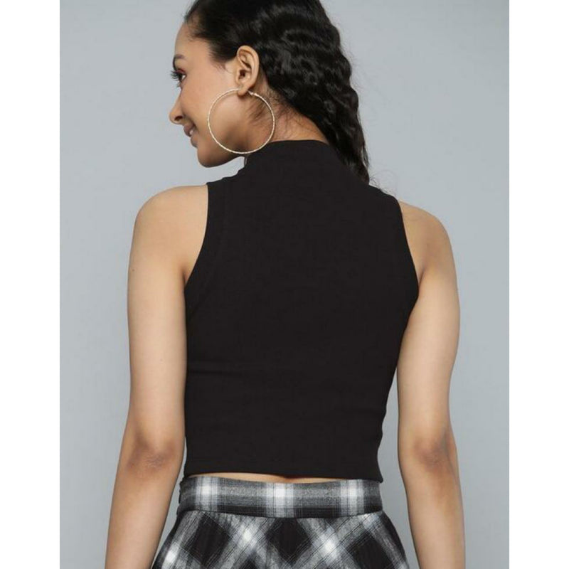 Black Studded Ribbed Crop Top