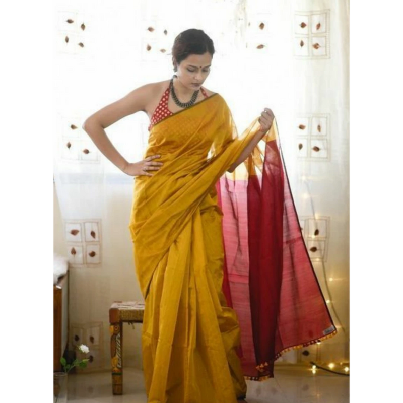 Yavira silk Handloom Sarees : Buy Yavira Silk Yellow Soft Cotton Silk Woven  Zari Saree with Unstitched Blouse Online | Nykaa Fashion