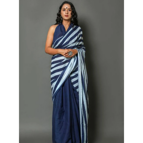 Indigo Striped Cotton Saree