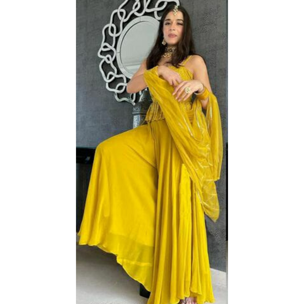 Yellow Embroidered Sharara Suit Set