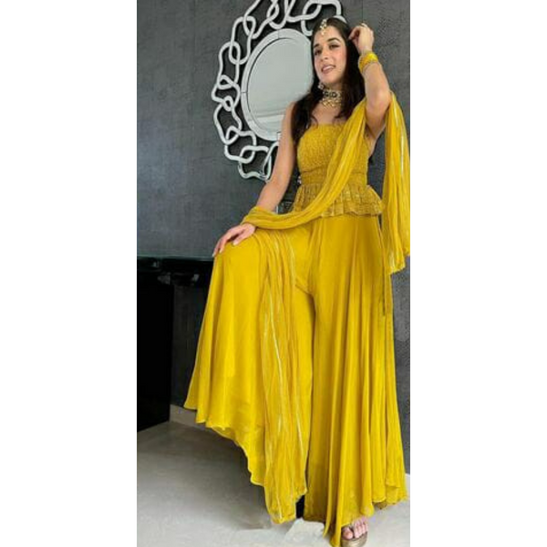 Yellow Embroidered Sharara Suit Set