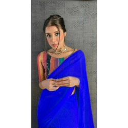 Blue Georgette Saree with Multicolored Blouse