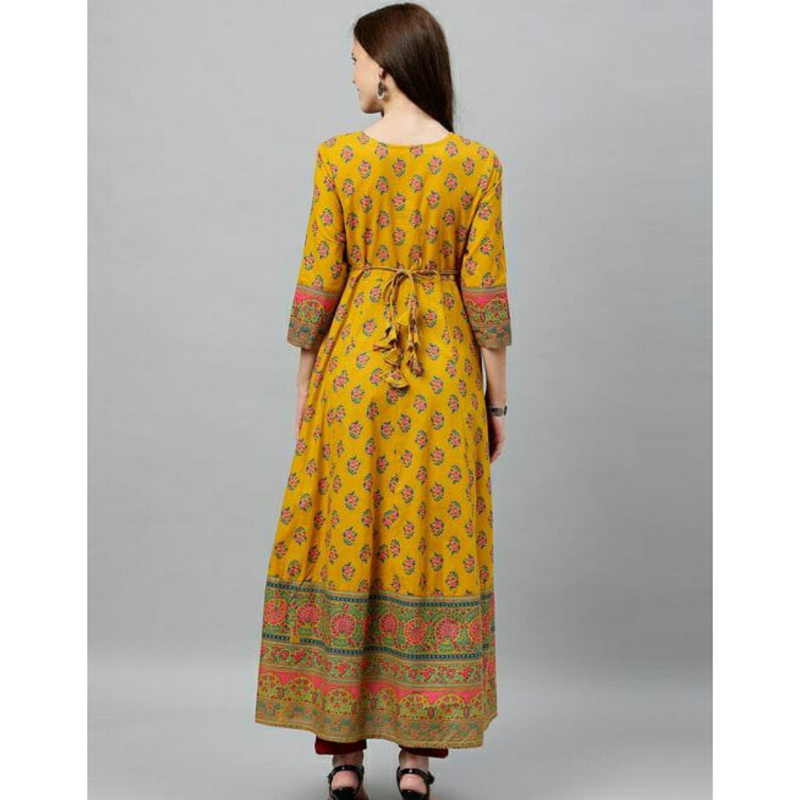 Yellow Floral Printed Kurta Dress