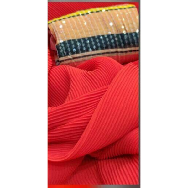 Red Georgette Saree with Multicolored Blouse