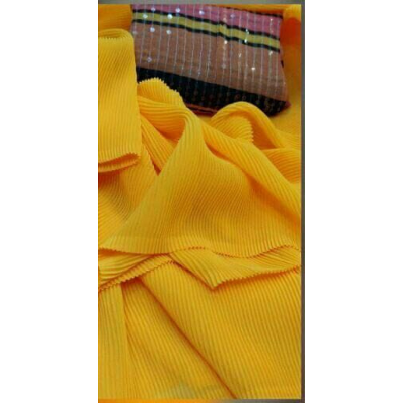 Yellow Georgette Saree with Multicolored Blouse