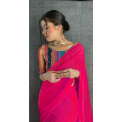 Pink Georgette Saree with Multicolored Blouse