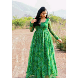Green Bandhej Printed Maxi Dress