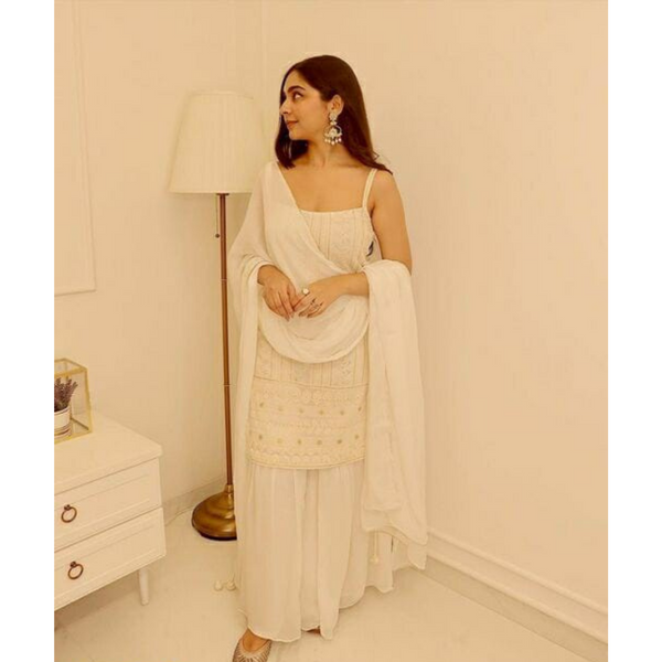 White Sequence Embroidered Suit Set