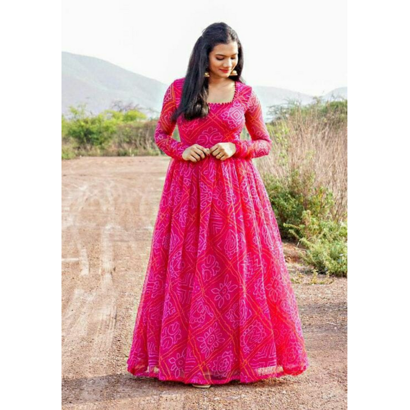 Pink Bandhej Printed Maxi Dress