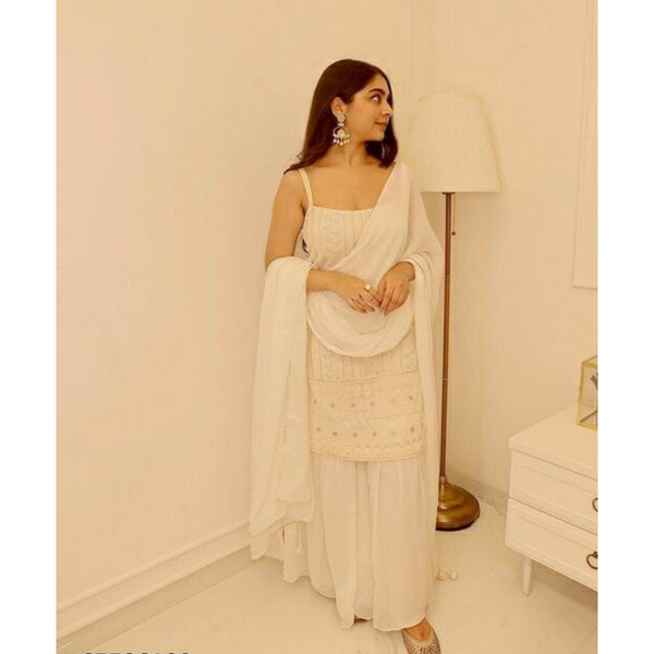 White Sequence Embroidered Suit Set