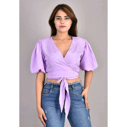 Lavender Tie Up Top with Puffed Sleeves