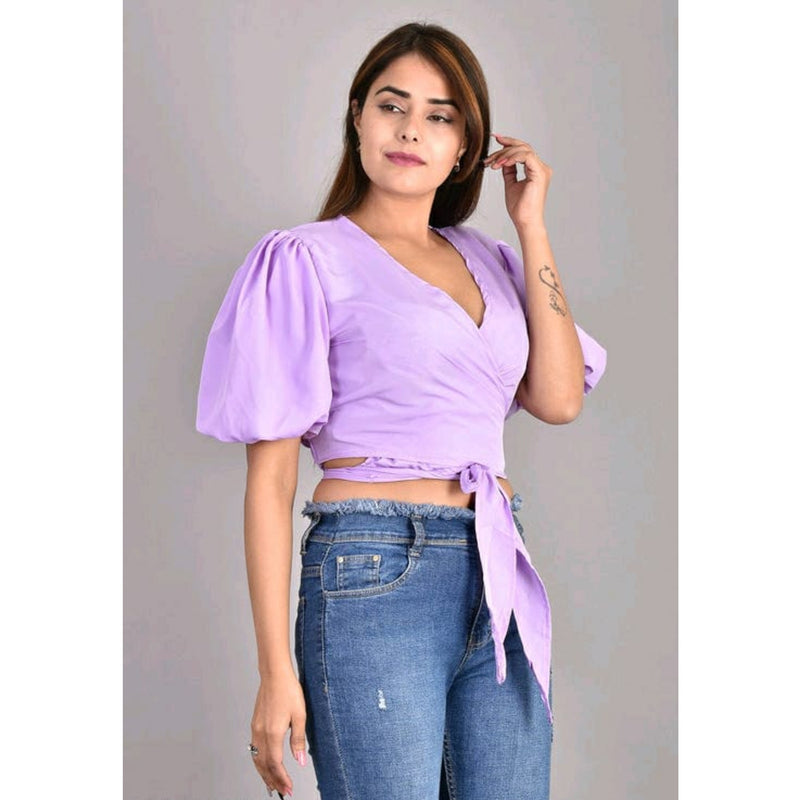 Lavender Tie Up Top with Puffed Sleeves