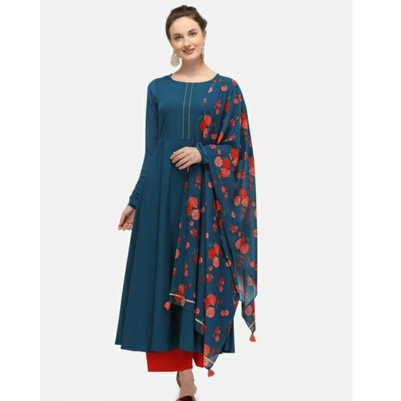Persian Blue Floral Print Suit Set