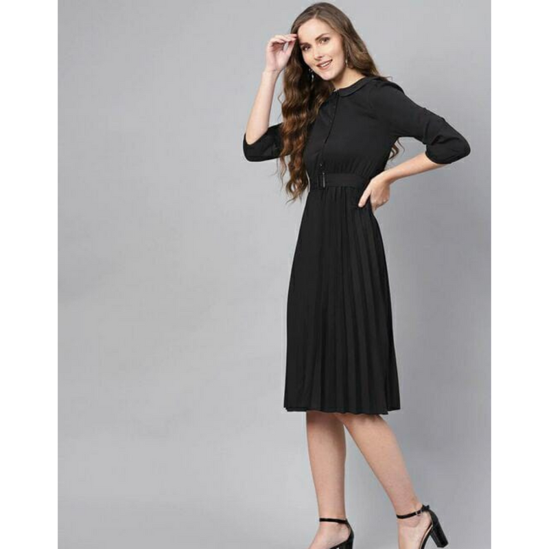 Black Frilled Midi Dress