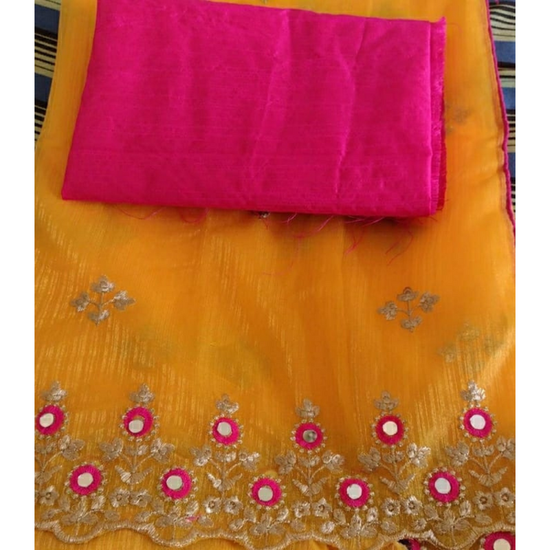 Yellow Mirror Embellished Saree
