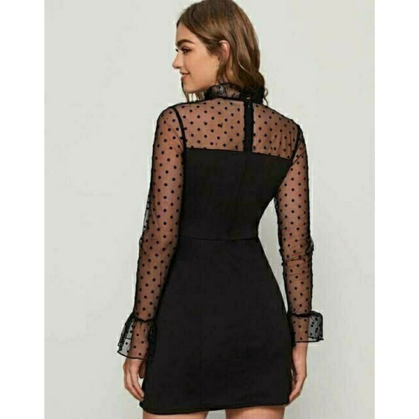 Black Bodycon Dress with Puffed Polka details
