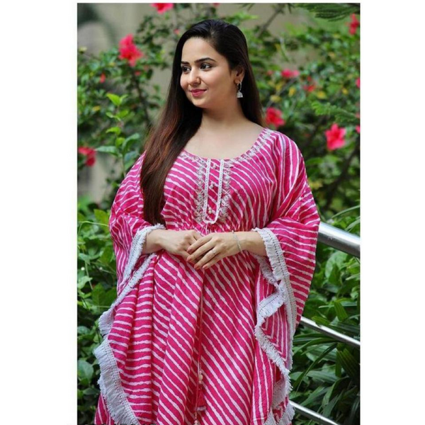 Pink Leheriya Printed Kaftan Dress