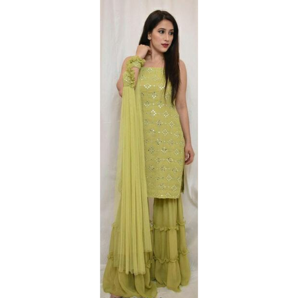 Pastel Green Sequence Embroidered Suit Set