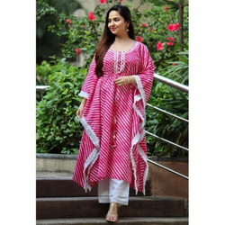 Pink Leheriya Printed Kaftan Dress