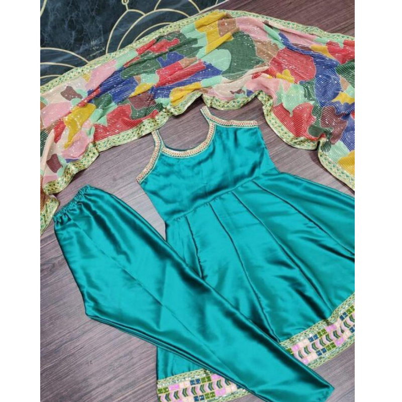 Emerald Green Embroidered Spaghetti Suit Set