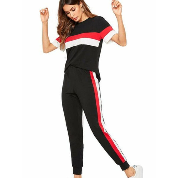Red & White Striped Track Suit Set