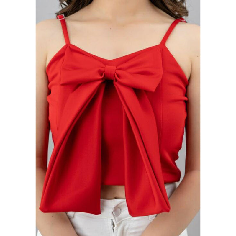 Red Spaghetti Bow Top