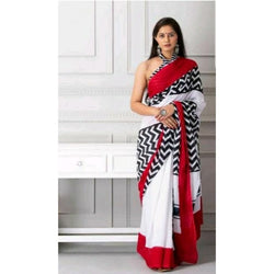 Red & White Printed Cotton Saree