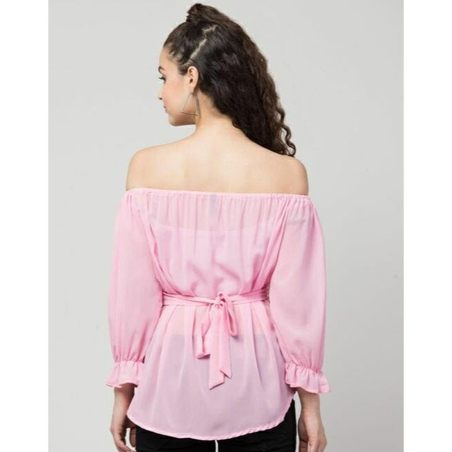 Pink Embellished Off Shoulder Top