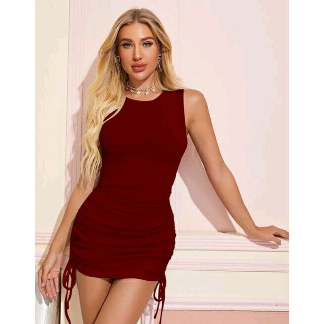 Maroon Bodycon Dress with Tie Up Detailing
