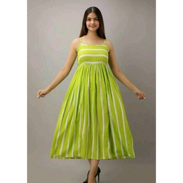 Lime Green Striped Spaghetti Dress