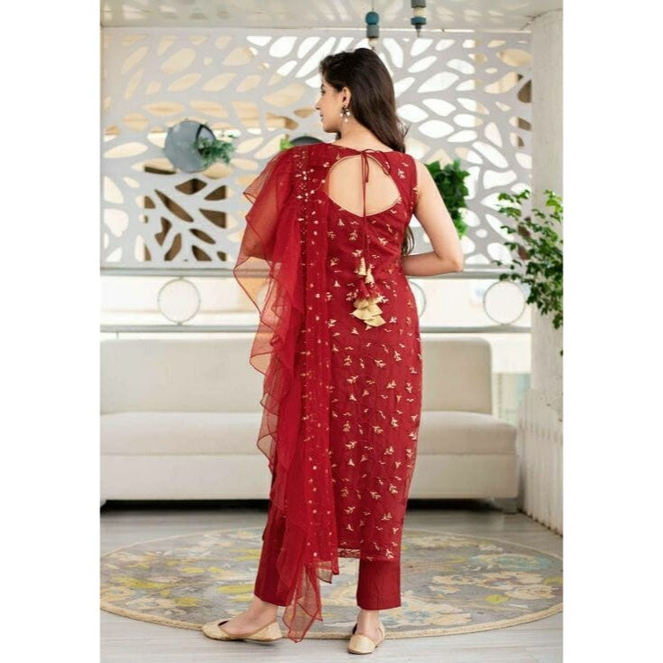 Red & Gold Embroidered Suit Set