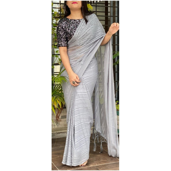 Striped Saree with Sequins Blouse