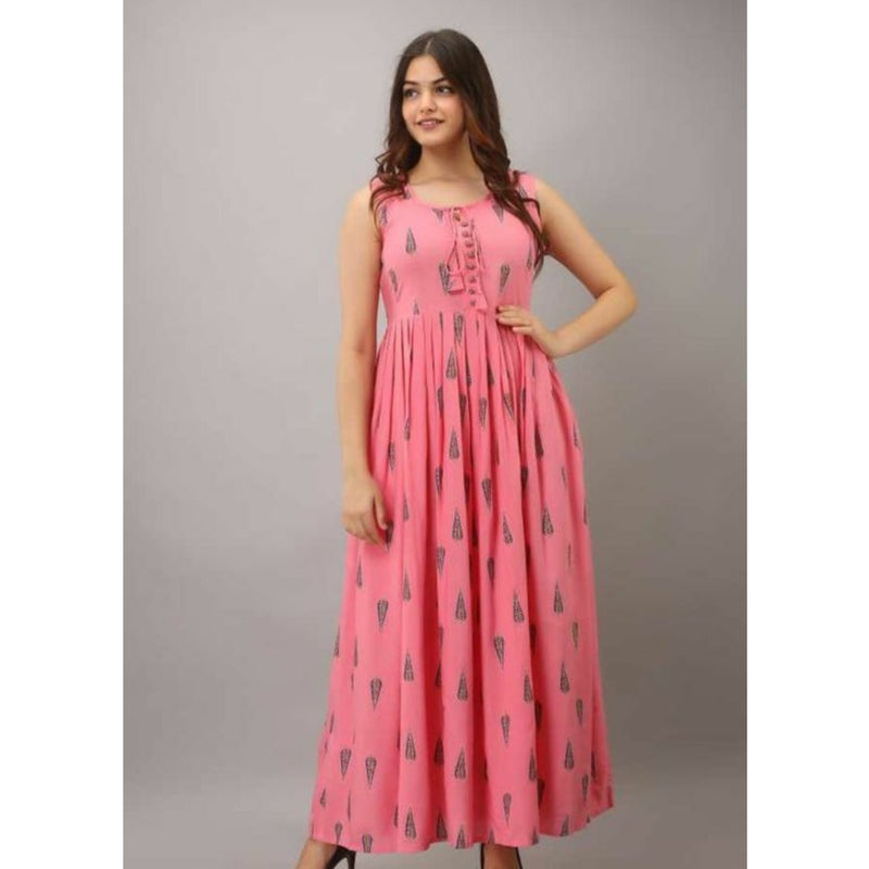 Pastel Pink Printed Maxi Dress