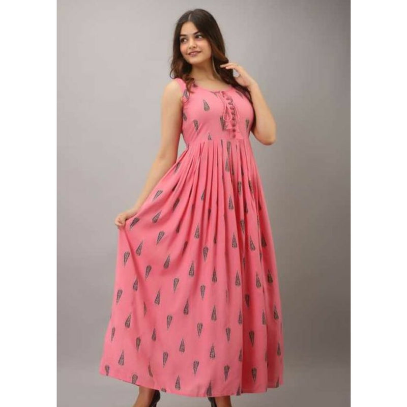 Pastel Pink Printed Maxi Dress