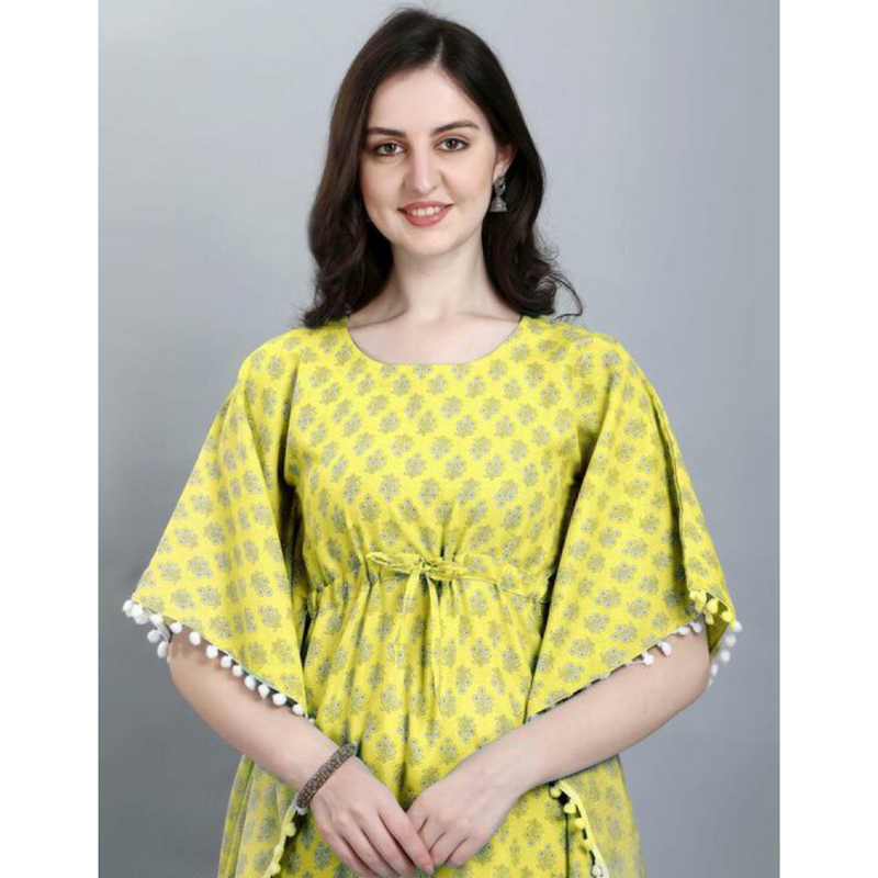 Yellow Cotton Kaftan Dress