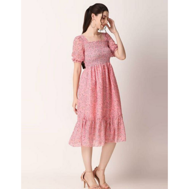 Pink Floral Printed Dress