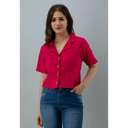 Pink Button Down Crop Shirt