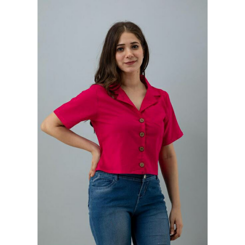 Pink Button Down Crop Shirt