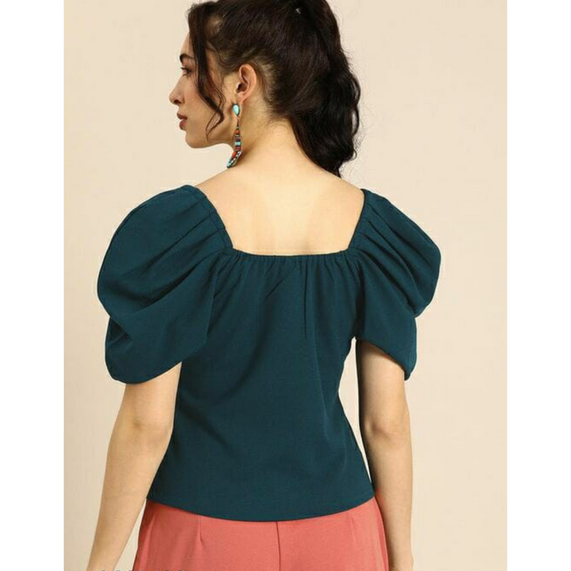 Turquoise Puffed Sleeves Top