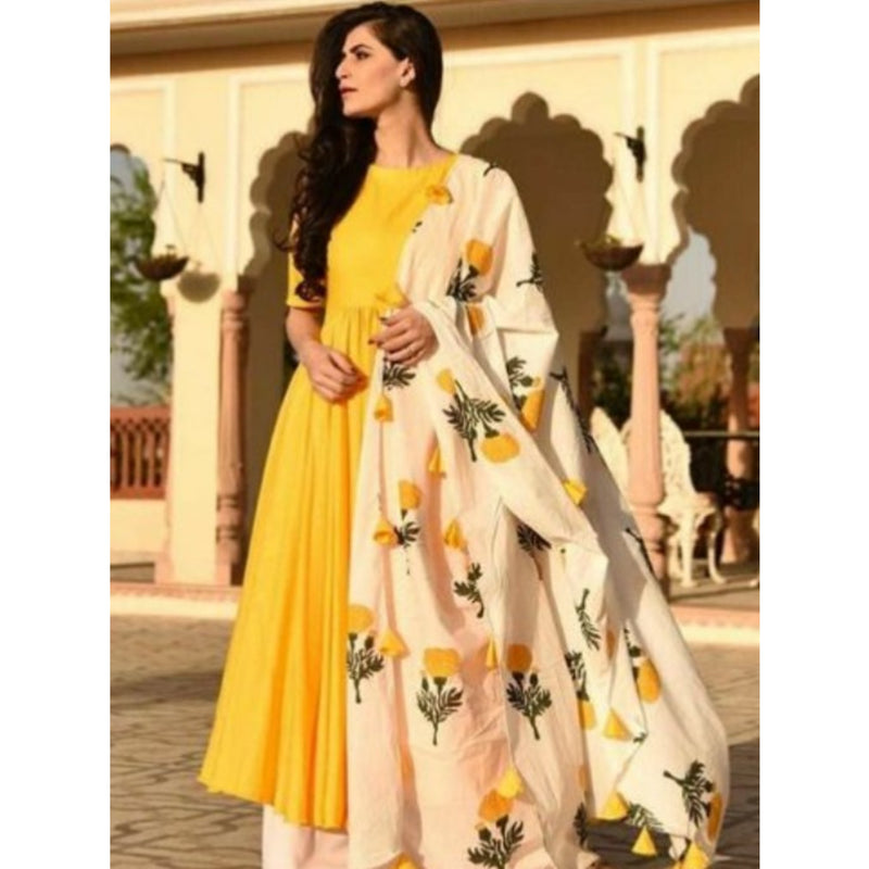 Yellow Floral Printed Palazzo Suit Set